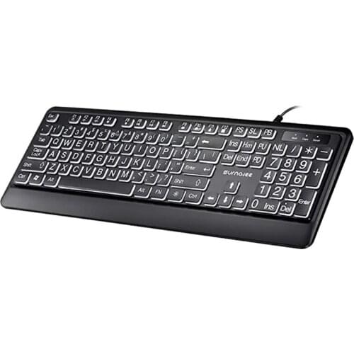 Large Font Print USB LED Backlit Keyboard 104 Keys Full Size Computer Keyboard for Seniors and Low Vision Individuals