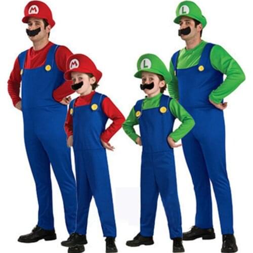 Anime Cosplay Mario Costume Jumpsuit for Boys Kids Halloween Costume Gifts Child Mario and Luigi Costume Family Party Outfit