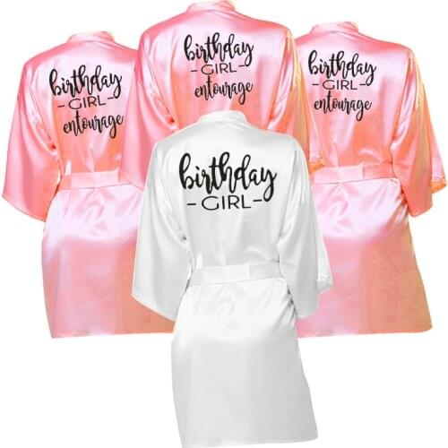Birthday Party Birthday Girl & Entourage Satin Printing Women Pajamas Robe Custom Female Robes