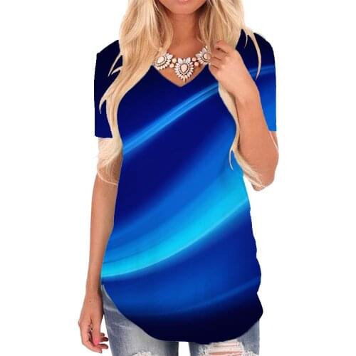 Giyu Brand Abstract T Shirt Women Psychedelic T-shirts 3d Dark Blue Shirt Print Art V-neck Tshirt Womens Clothing Hip hop