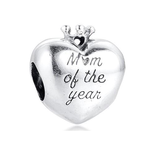 Silver bead Mum Of The Year Heart Charm Fits Original Charms Silver Bracelets For Woman DIY Beads kralen voor sieraden maken
