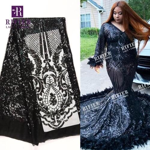 Black Sequins Net Lace Fabrics Classical Design 2019 Latest Style African Prom Dress Laces Wedding Material For Noble Lady Lace