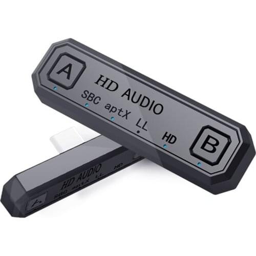 Black Portable Wireless Audio Transmitter BT 5.0 Adapter Compatible with Switch Support Dual Connection/Voice Return/aptX HD/LL