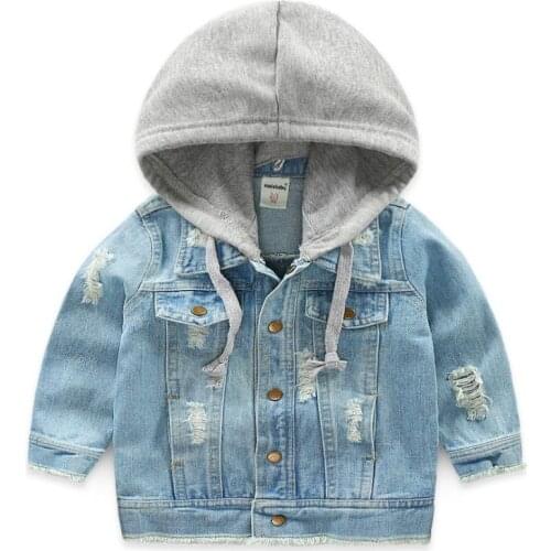 Boy girl Denim Jackets Spring Autumn New kids Coat Children Outwear Ripped Outerwear Clothing Boy Hooded Sport Clothes For 2-6T