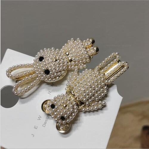 Kawaii Hair-Clip Pearl Sweet Duckbill Clip Bangs Headdress Women Bear Bunny Hair-Accessories Cute Girls Metal Headwear Korean