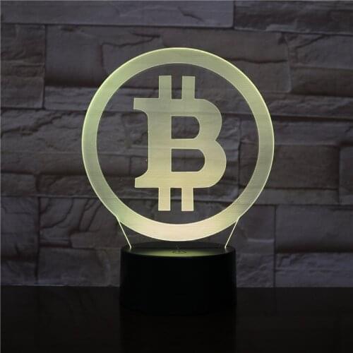 Creative 3D Table Lamp Bitcoin Atmosphere Night Light LED USB Powered Nightlight Acrylic RGB Color Changing Smart Phone Control