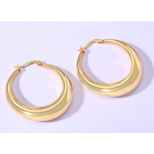 Fashion Trend Earrings Jewelry Hollow Titanium Steel Glossy Gold Earrings European and American Womens Large Circle