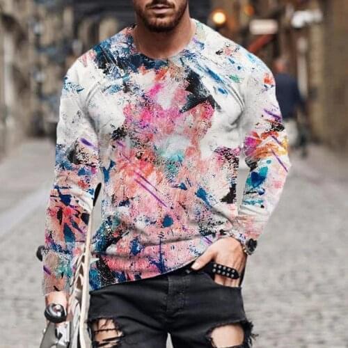 Hot sale 3d printing watercolor splash ink printing mens round neck long sleeve T-shirt