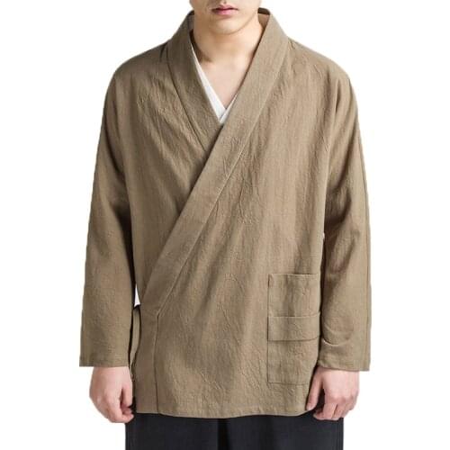 Men Kimono Cardigan Traditional Open Stitch Men Cotton Linen Jacket Male Harajuku Outwear Mens Clothing Kongfu Coats 5XL