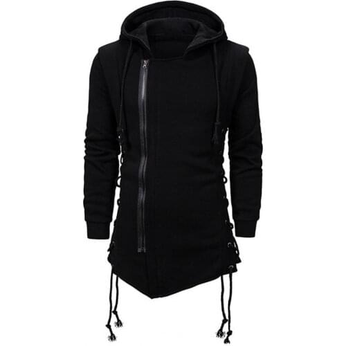 Men Coat Stylish Long Sleeve Hooded Drawstring Solid Color Casual Loose Zipper Warm Coats Men Jacket Autumn Winter