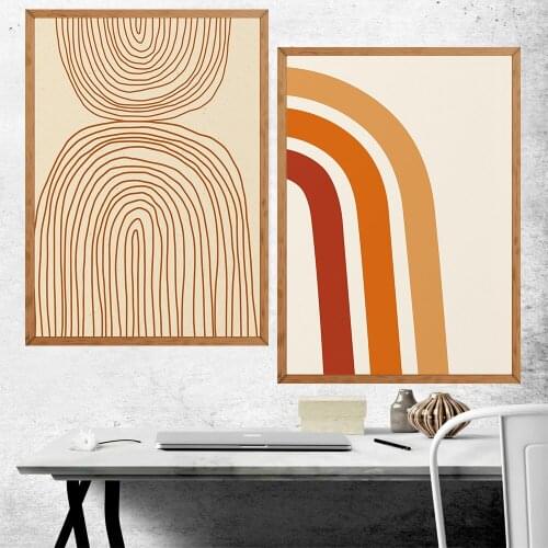 Brown Lines Mid Century Modern Minimalist Artwork Room Art Prints Set Of 2 Print Typography Painting No Frame Pictures