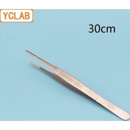 YCLAB 30cm Straight Tweezers Stainless Steel Plier Carbon Steel with Teeth Laboratory Medical Household Dressing
