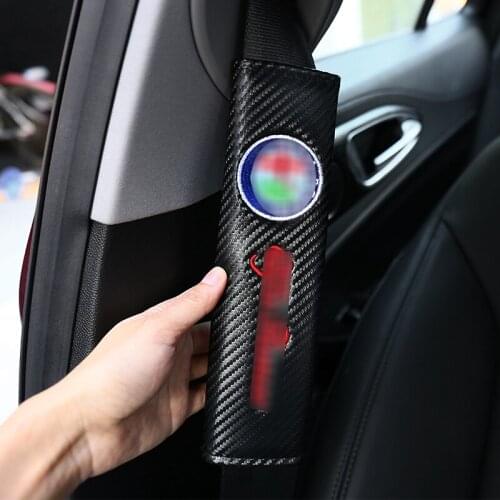 QHCP 2Pcs Car Cloth Seat Belt Cover Carbon Fiber Shoulders Pads Sleeve Seats Case Protection Strap For Alfa Romeo Giulia Stelvio