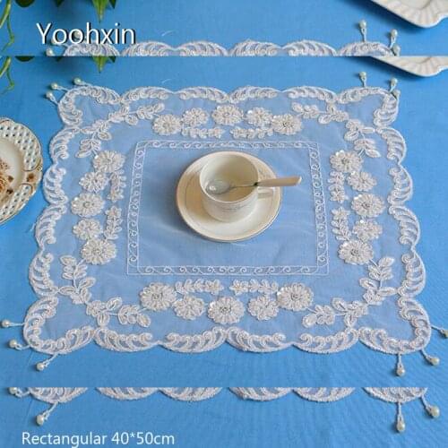 Luxury lace sequin embroidery table place mat cloth pad cup mug tea coaster placemat doily kitchen tableware Christmas decor