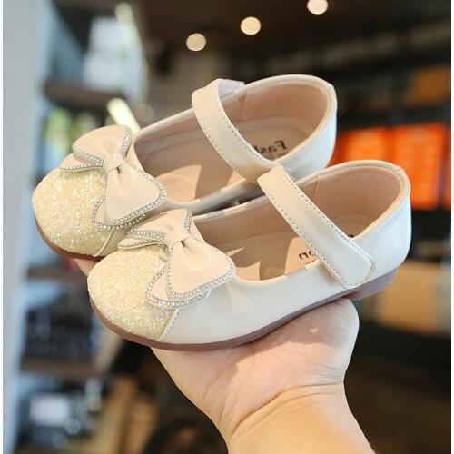Flower Children Kids Princess Leather Shoes For Big Girls School Sequins Bling Bowknot Wedding Party Dance Single Shoes New 2020