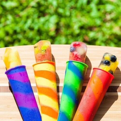 Silicone Ice Tube Mold With Lids Colorful Ice Cream Yogurt Popsicle Maker Tray Summer Drinking Kitchen Accessories 1PC