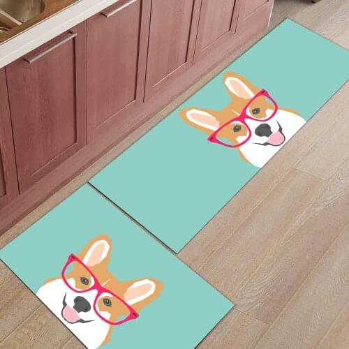 Modern Home Doormat Corgi Glasses Living Room Balcony Carpet Bedroom Entrance Foot Pad Kitchen Non-slip Long Rug