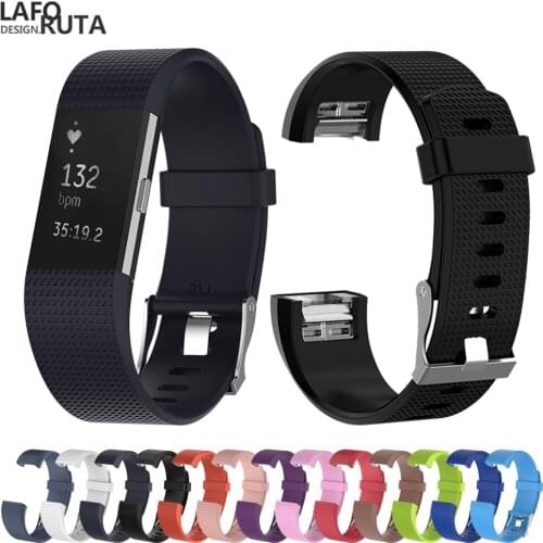 Sport Silicone Loop for Fitbit Charge 2 Band Strap Women Men Smart Watch Bracelet with Metal Clasp Classic Bands For Charge2