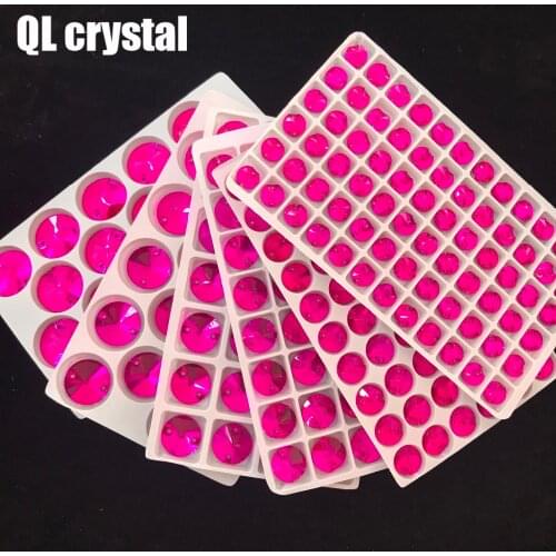 QL Glass Crystal Sew on Rhinestones rose red Flatback Round stone for wedding dress DIY clothing bags shoes accessories
