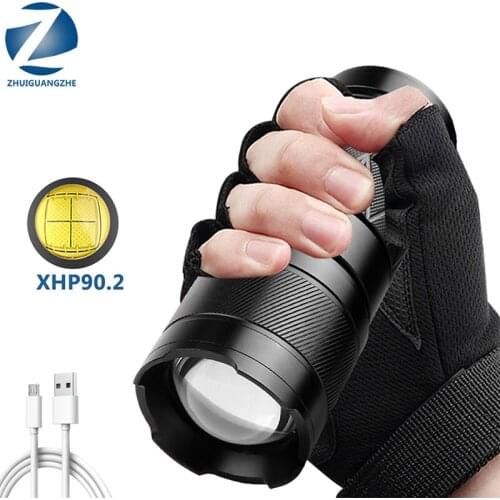 Super Bright XHP90.2 Led Double Head Flashlight Waterproof Rechargeable Zoomable Torch Work Light Spotlight Floodling Lantern