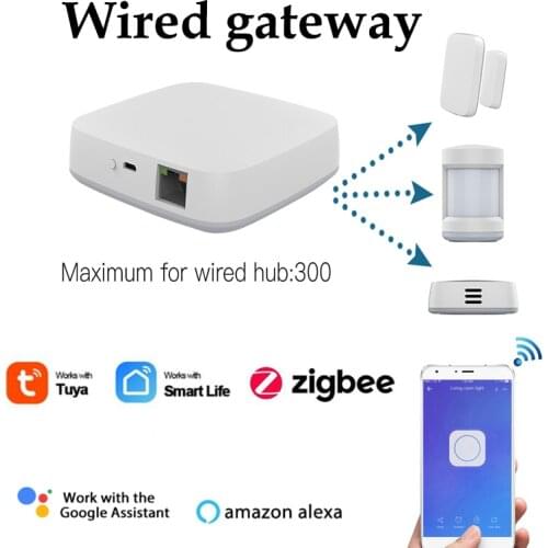 Tuya zigbee 3.0 gateway wired smart host hub support 300 pcs devices connection smart life app remote control alexa google home