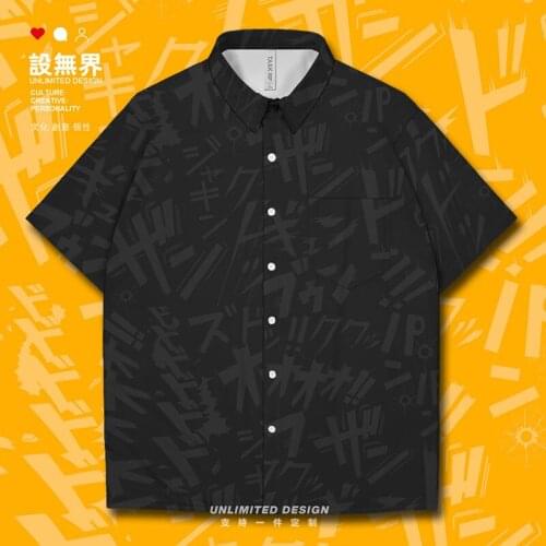 Japanese Onomatopoeia Comics Bang Bang Bullet manga Short-Sleeved shirt Printed collared casual Print trends Clothes Summer