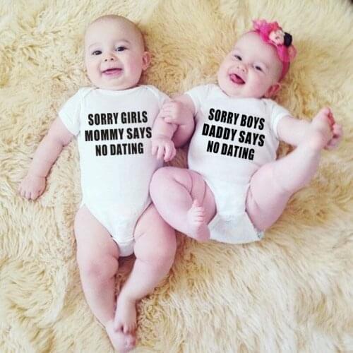 Newborn Funny T Shirt Sorry Girls Mommy Says No Dating Print Baby Boys Girls Bodysuit Toddler Short Sleeved Fashion Romper