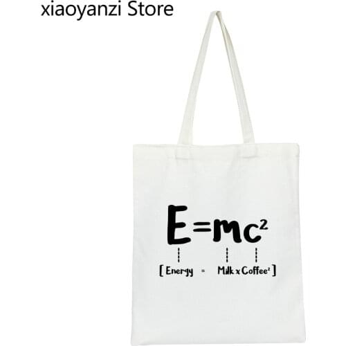 Funny Math Energy Equal Milk Add Square Coffee Theory of Relativity Design Print Reusable Shopping Bag Shoulder Bags Wholesale