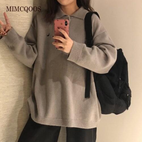 New Fashion Instagram Loose Women Knitted Pullover Polos Shirt Black Sweater Embroidery Long Sleeve Sweaters Autumn Winter 2020