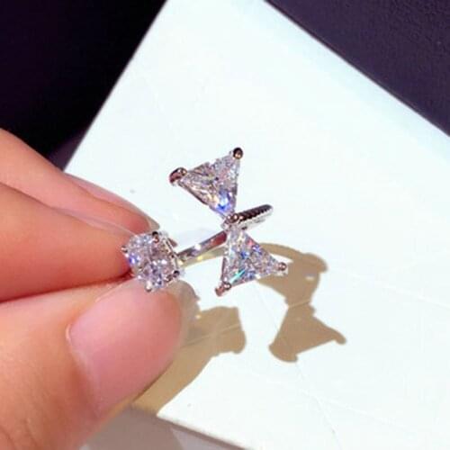 Brillian Japan and South Korea Fashion AAA Zircon Bowknot Woman Ring Opening Adjustable Size Bridal Wedding bridesmaid gift