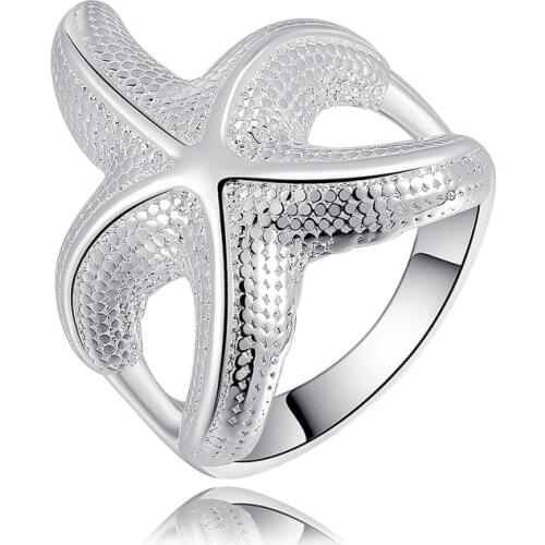 925 Sterling Silver Starfish Ring Classic For Women Fashion Wedding Engagement Party Gift Charm Jewelry