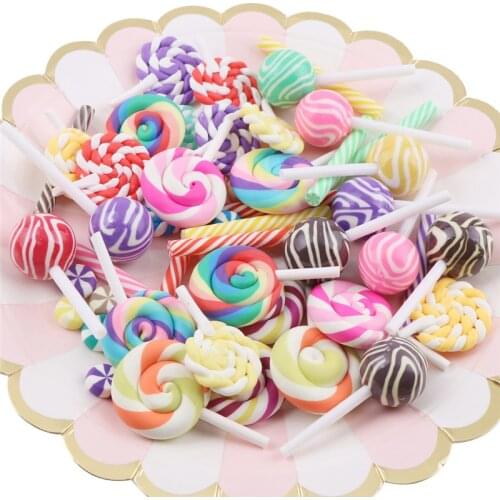 10/20/30Pcs Color Polymer Clay Lollipop Cabochon DIY Craft Supplies Handwork Kids Hairpin Phone Shell Decor Food Toys Materials