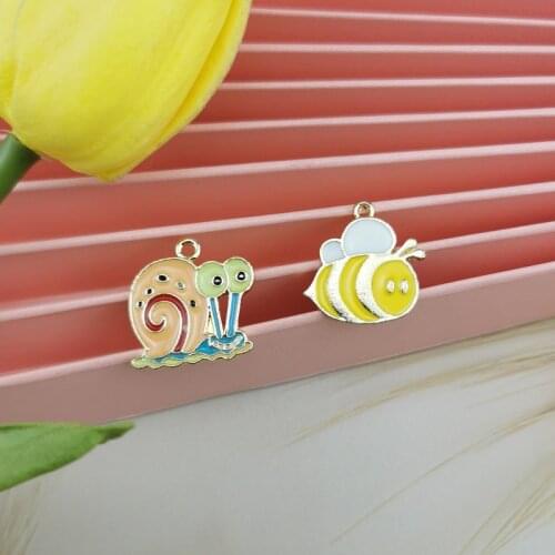 10 Enamel Snail and Bee Charms in Bulk Metal Alloy Animals for Charm Jewelry DIY (20x20mm) Snail Pewter Honeybee Pendants #TJ3R5