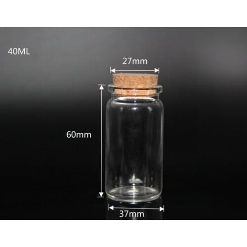 10pcs 37*60mm Glass Bottle Wishing Bottle Empty Sample Storage Spice Jars Vials with Cork Stoppers - Transparent Wedding gift