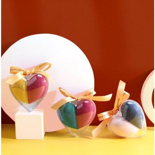 2pcs Mini Powder Puff Wet Dry Beauty Egg Without Powder Cushion Cute Makeup Tool Colorful Portable Heart-shaped Send Storage Box