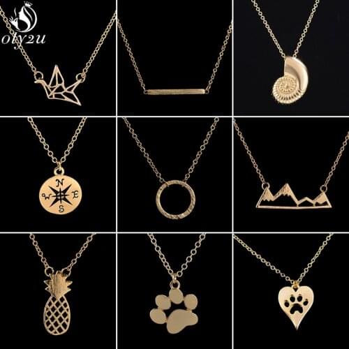 2021 Fashion Collier Metal Heart Dog Paw Necklace Women Simple Disc Crane Pineapple Choker Necklaces Jewelry Accessories Collar