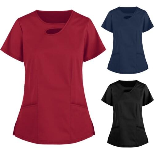 2021 suecos enfermera Womens Short Sleeve V-Neck Pocket Care Workers T-Shirt Tops Solid Color Summer Sexy Medical Uniform