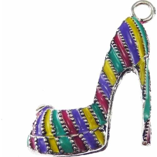 GraceAngie 4PCS Colorful Enamel Rainbow Color High Heel Shoe Charm Fashion Women Pendant Bracelet Necklace DIY Finding