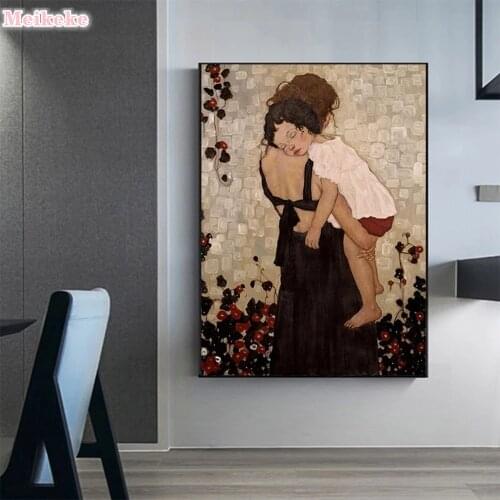 5D DIY Diamond Painting Mother And Child By Gustav Klimt Canvas Famous Abstract Diamond Mosaic Embroidery Cross Stitch Art Decor