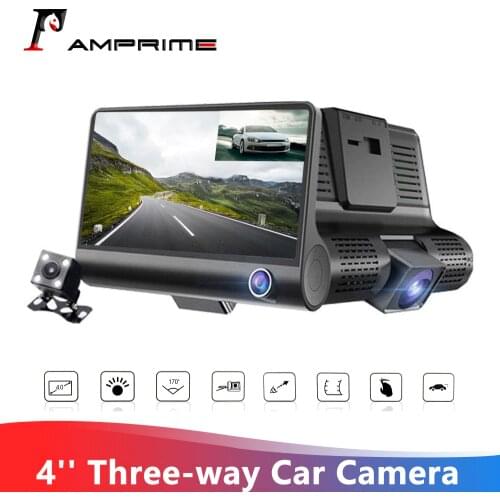 AMPrime 4'' Car Dvr Camera Three Lens auto Video Recorder 170degree Wide Angle Dash Cam Car Camera G-sensor Night vision Dashcam