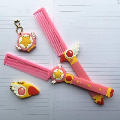 Anime Card Captor Sakura Action Figure Printed Cartoon Long Comb Birds Head Silica Gel Portable Cartoon Home Travel comb Pink