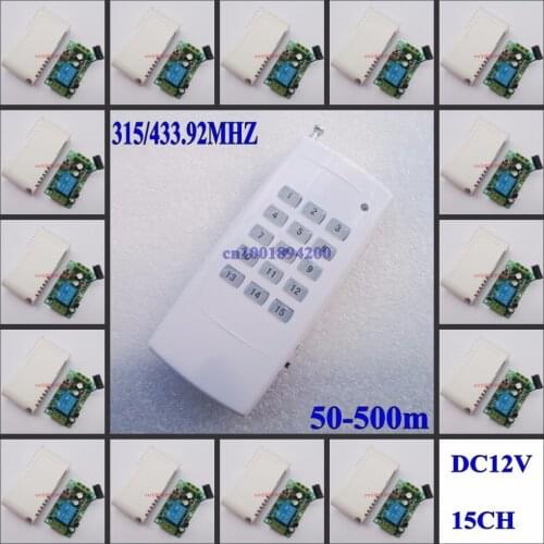 12V15CH RF wireless remote control switch system 15receivers&1 transmitter independently Toggle/Momentary/Latched Adjustable