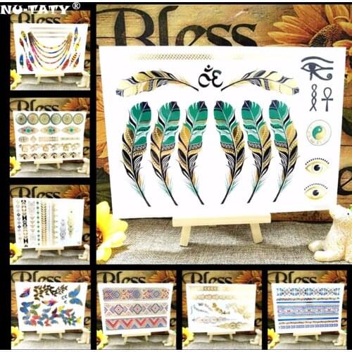 Nu-TATY Style 76-91 Shiny Wedding Gold Temporary Tattoo Body Art Flash Tattoo Sticker, 21*15cm Waterproof Henna Sex Products