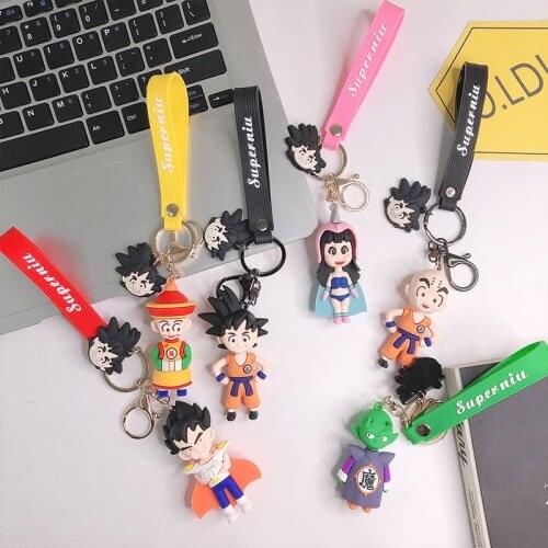 Dragon Ball Keychain Cartoon Anime Character Cute Style Boy Girl School Bag Key Chain Doll Charm Silicone Keychain Birthday Gift