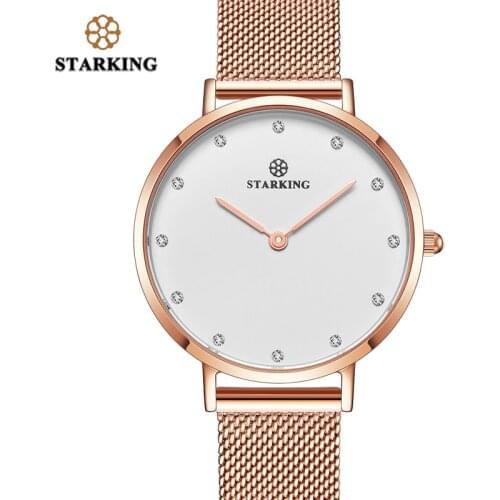 STARKING Fashion Casual Women Mesh Watch luxury Ladies Quartz Ladies Watch Waterproof Ultra Slim Simple Watch Damske Hodinky
