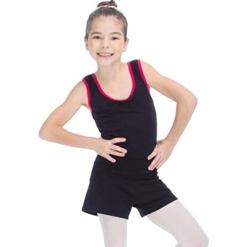 Kids TOP ONLY Modern Dance Vest Black and Deep Pink Cotton/Lycra Racer Back Top Jazz Dance Girls Gymnastic Top