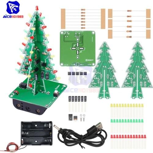 Diymore DIY 3D Christmas Tree Soldering Practice Electronic Science Assemble Kit 3 Color/7 Color Flashing LED PCB