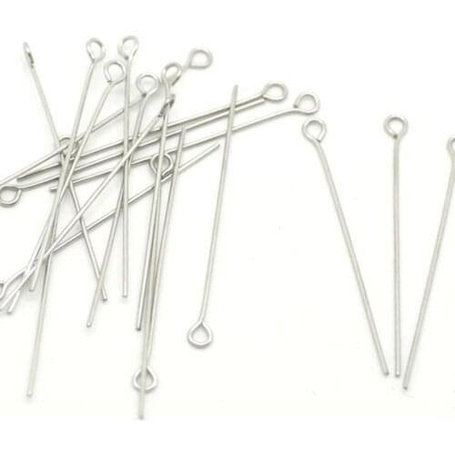 DoreenBeads 304 Stainless Steel Eye Pins Silver Color DIY Making Jewelry Findings 4cm(1 5/8") long, 0.7mm (21 gauge), 20 PCs