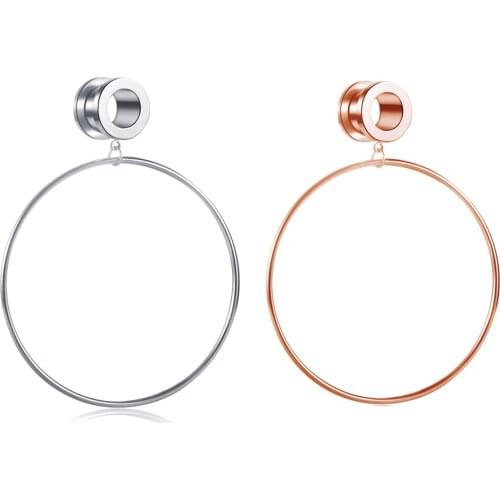 Fanpeijy 316L Stainless Steel Hoop Dangle Ear Plugs and Tunnel Rose Gold Screw Stretcher Piercing Ear Gauges Plugs Body Piercing