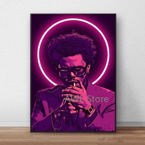 The Weeknd Music Rapper Canvas Painting Wall Art Print Neon lights Poster Picture Wall Modern Bedroom Living Room Decor No LED